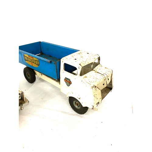 115 - 2 Vintage tin tri-ang transport trucks, front missing off one length approx 14.5inches, 6.5inches ta... 