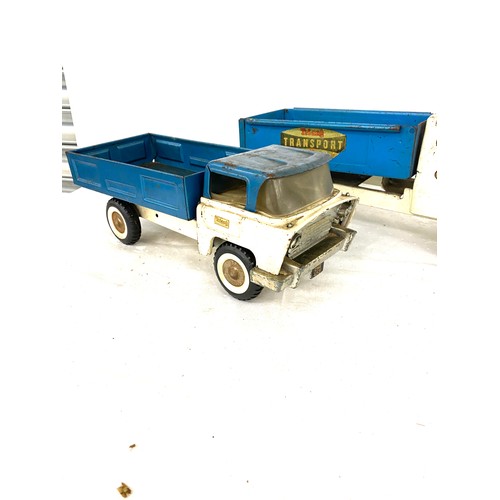 115 - 2 Vintage tin tri-ang transport trucks, front missing off one length approx 14.5inches, 6.5inches ta... 