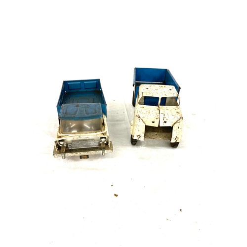 115 - 2 Vintage tin tri-ang transport trucks, front missing off one length approx 14.5inches, 6.5inches ta... 