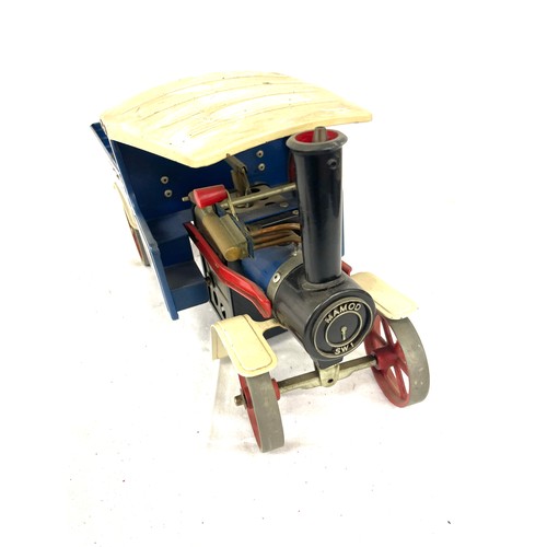 94 - Vintage Mamod blue steam wagon sw1 measures approx 7.5inches tall 16 inches long