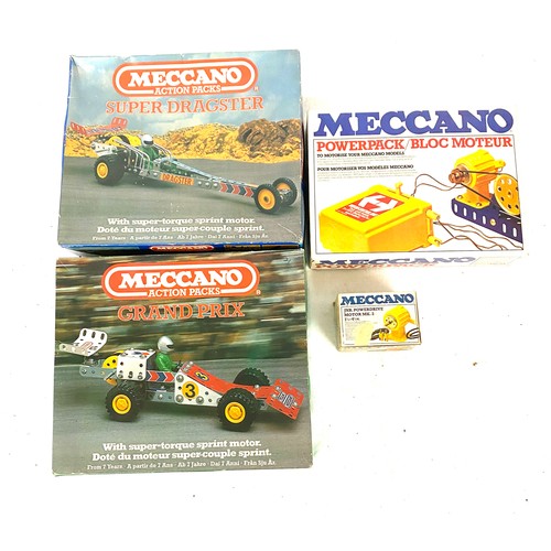 101 - Selection of vintage Meccano to include Jnr powerdrive motor, Mecanno Bloc moteur, Mecanno Super Dra... 