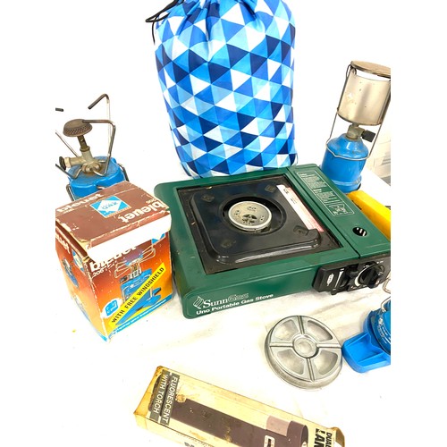 347 - Selection of camping equipment to include shoves, torch, sleeping bag etc