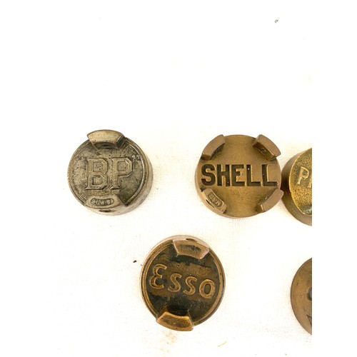 593 - Selection of vintage fuel caps to include Esso, Shell, BP,Pratt etc