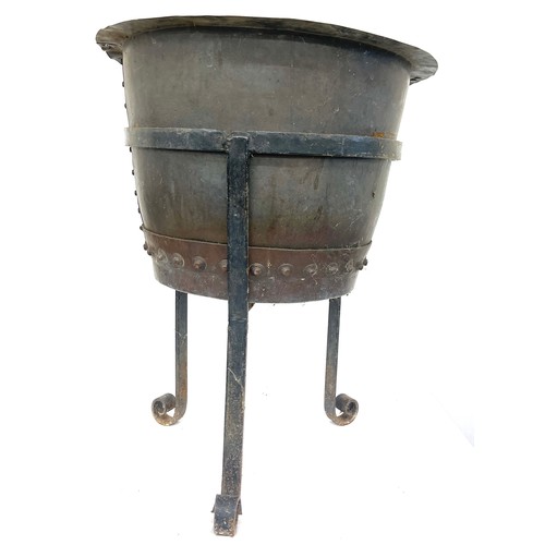 310 - Copper boiler with stand, approximate height 24 inches, diameter 19.5 inches