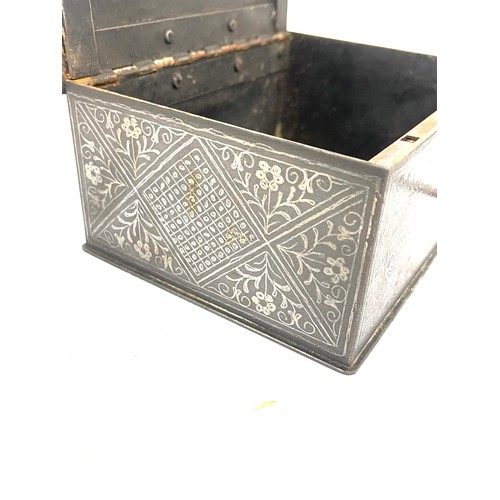 56 - Antique inlaid with possibly silver lockable money / strong box, approximate measurements: Height 3 ... 