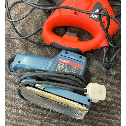 308 - Selection of power tools to include Black and Decker plane,  Black and Decker saw, Bosch sander , al... 