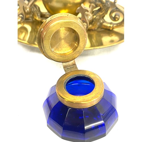 561 - Victorian ink stand with blue glass ink well