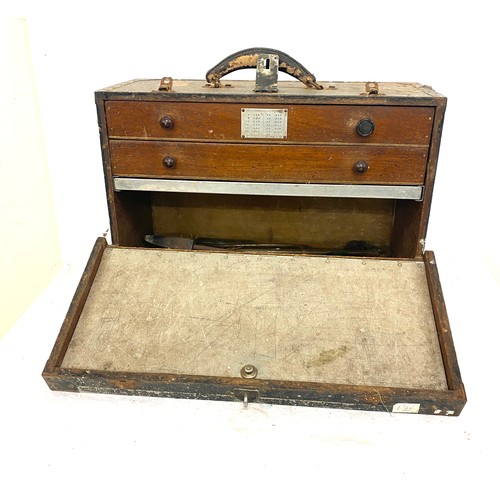 351 - Vintage wooden toolbox with contents, approximate measurements: Height 13 inches, Width 20 inches, D... 