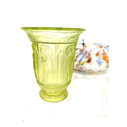 226 - Selection vintage coloured glass, to include light shade, vase etc