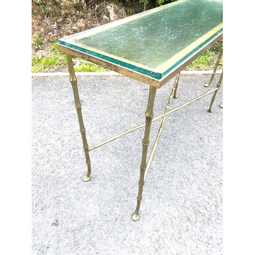 408 - Pair Bamboo effect brass side tables, glass top, approximate measurements: Height 18.5 inches, Width... 