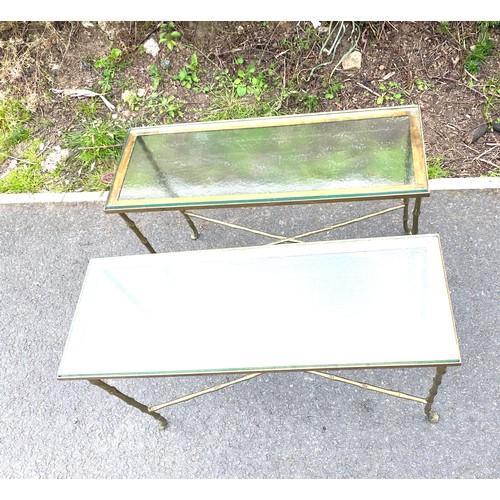 408 - Pair Bamboo effect brass side tables, glass top, approximate measurements: Height 18.5 inches, Width... 