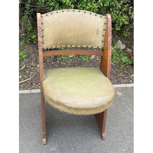 431 - Vintage Leather studded back carved chair