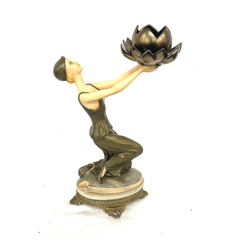 66 - Art deco lady figure/ tea light holder, hand painted measures approx 15.5 inches tall