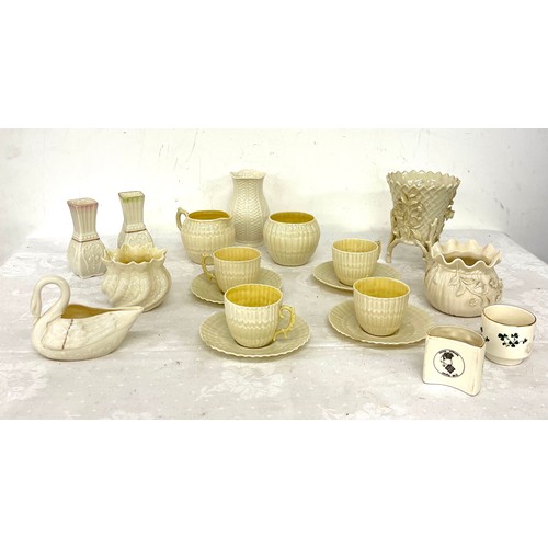 241 - Selection of Irish pottery to include some Belleek pieces, Carrigaline etc, Belleek swan is damaged