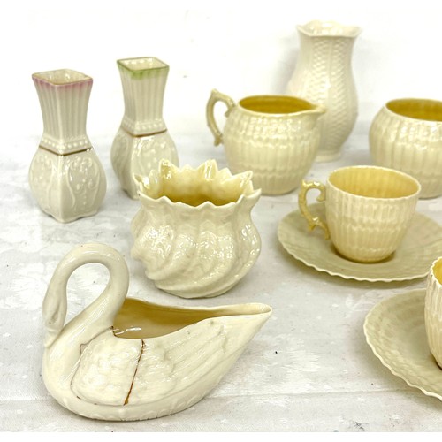 241 - Selection of Irish pottery to include some Belleek pieces, Carrigaline etc, Belleek swan is damaged