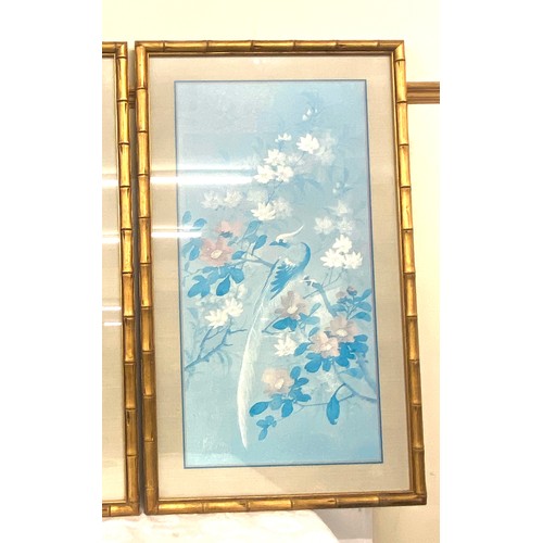 401 - Pair bamboo effect framed prints, approximate frame measurements: Width 22 inches, Length 37 inches