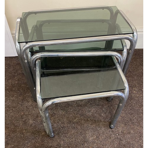 409 - Set 3 metal and glass top nest of tables