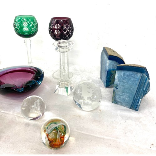 267 - Selection of art glass to include signed paperweight, bohemian glass etc