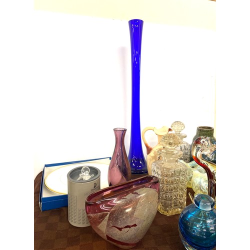 295 - Selection of art glass, pottery and decanter etc