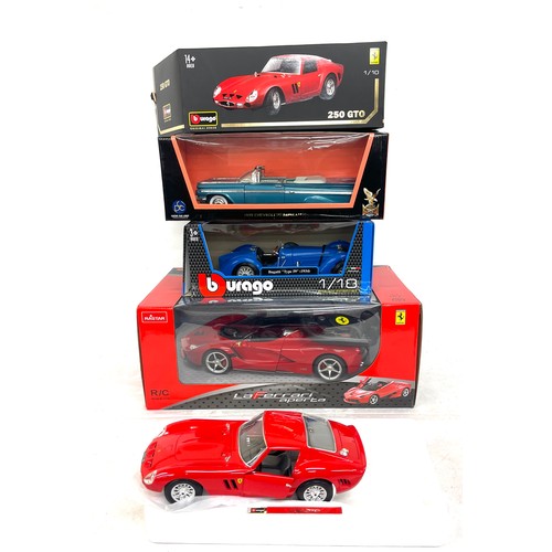 205 - Selection of boxed collector cars to include Bugatti, Chevrolet, remote controlled working Ferrari c... 