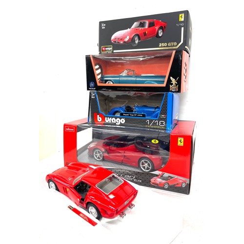 205 - Selection of boxed collector cars to include Bugatti, Chevrolet, remote controlled working Ferrari c... 