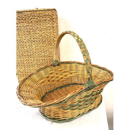 298 - Vintage wicker flower basket and bathroom storage basket, approximate measurements of flower basket:... 