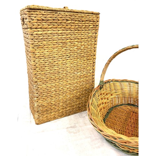 298 - Vintage wicker flower basket and bathroom storage basket, approximate measurements of flower basket:... 