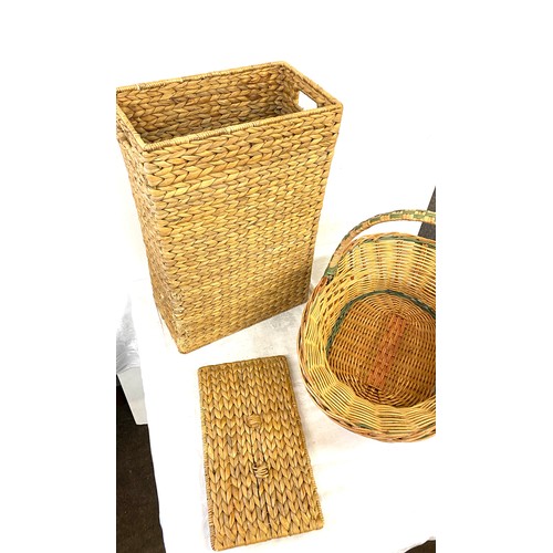 298 - Vintage wicker flower basket and bathroom storage basket, approximate measurements of flower basket:... 