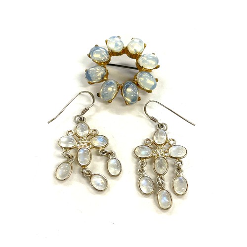 531 - Pair ladies vintage silver and moonstone set drop earrings together with moonstone brooch