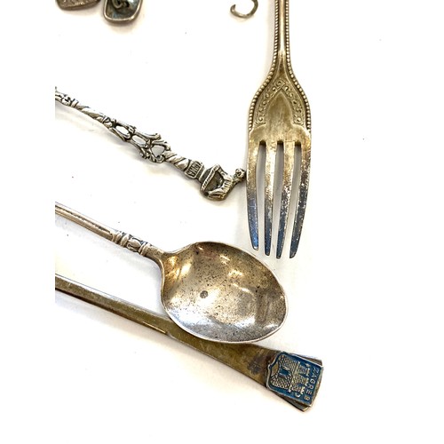 528 - Selection of hallmarked silver items to include spoons, bottle lid, cufflinks total approximate weig... 