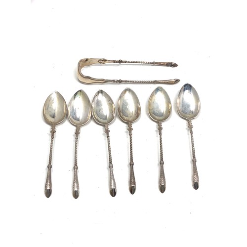 38 - 6 antique continental 800 silver tea spoons & sugar tongs hoof foot handles