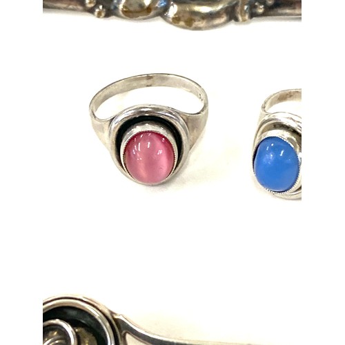 589 - Selection of vintage named silver jewellery includes Hermann Siersbol Denmark stone set ring, blue C... 