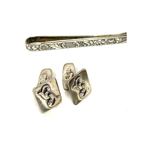 594 - Selection of vintage and later silver items includes King mark Georg Jensen pin, 2 Danish tie clips,... 