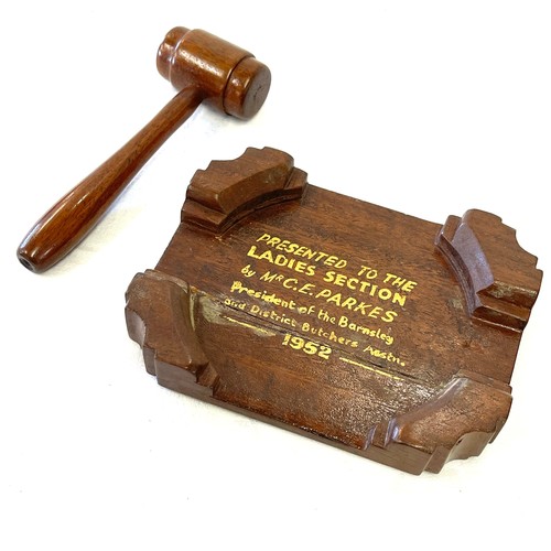 143 - Vintage oak gavel and stand set, 