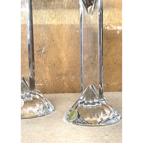 95 - Set of Czech Republic graduated glass candle sticks, largest measures approx 10 inches tall