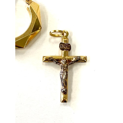 476 - Pair 9ct gold earrings and cross pendant, approximate weight: 3g