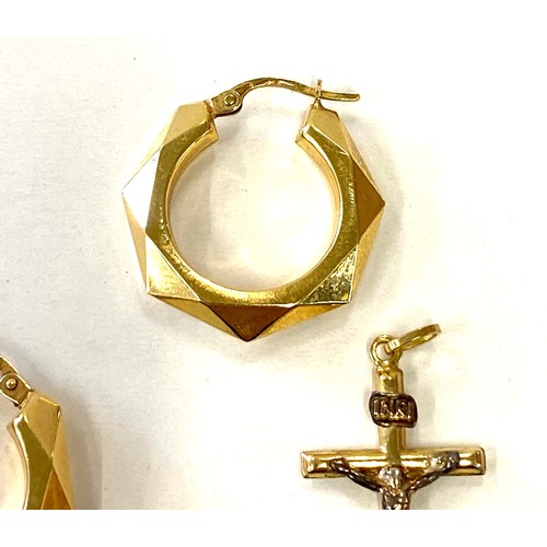 476 - Pair 9ct gold earrings and cross pendant, approximate weight: 3g