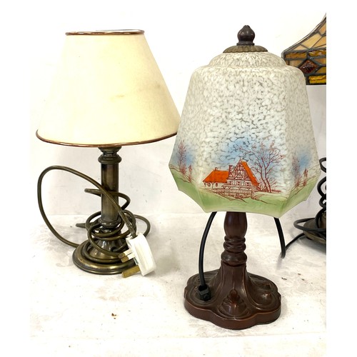 208 - 2 Vintage table lamps with glass shades, to include one other table lamp and plastic ceiling lightsh... 