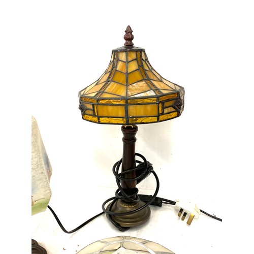 208 - 2 Vintage table lamps with glass shades, to include one other table lamp and plastic ceiling lightsh... 