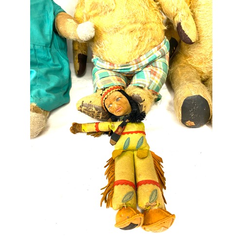 197 - 3 Antique vintage teddy bears, Chiltern etc, a Norah Wellings indian doll