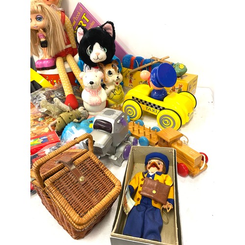 355 - Box of assorted vintage toys, games, dolls, Looby loo, Pelham puppet, fisher price etc