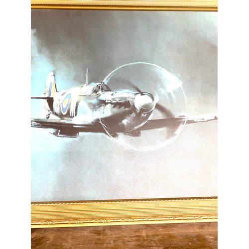 114 - Framed 1970's print of a spitfire by Barrie A F Clark, approximate frame measurements: 23 x 39 inche... 