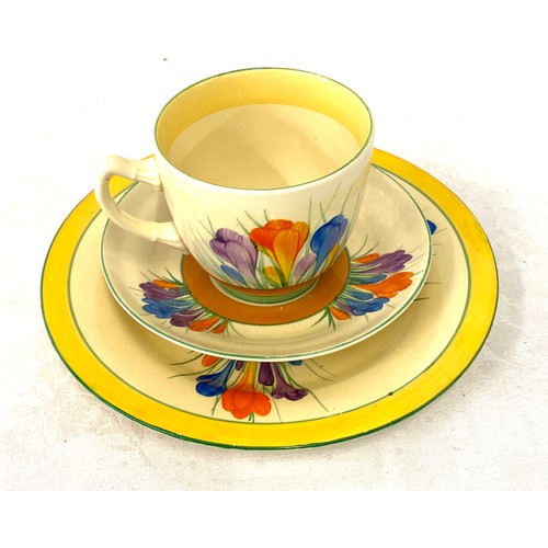 459 - Clarice Cliff Crocus pattern cup, saucer and plate