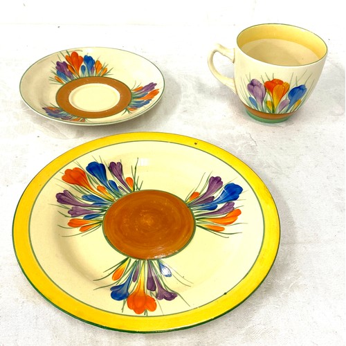 459 - Clarice Cliff Crocus pattern cup, saucer and plate