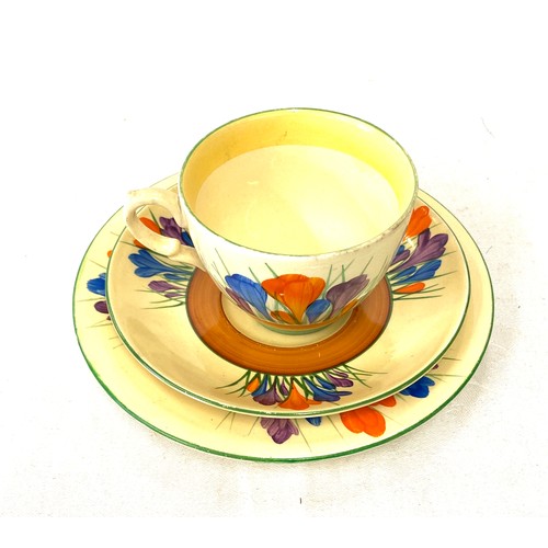 602 - Clarice Cliff Crocus pattern cup, saucer and plate