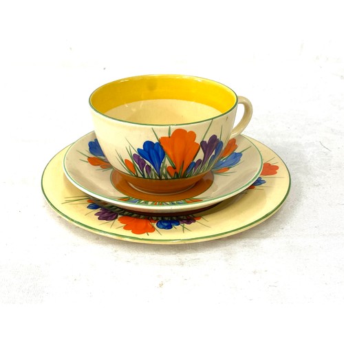 606 - Clarice Cliff Crocus pattern cup, saucer and plate