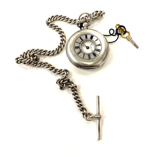 610 - Hallmarked silver half hunter pocket watch and silver fob chain