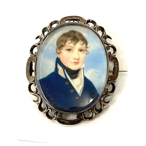 564 - Portrait miniature hand painted - Navel mid-shipman in unmarked silver frame, size approximately 7cm... 