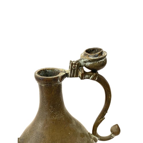 200 - 19th century antique indo persian Indian moghul bronze ewer, approximate height 10 inches, overall w... 