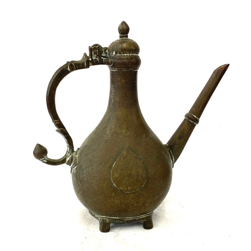 200 - 19th century antique indo persian Indian moghul bronze ewer, approximate height 10 inches, overall w... 